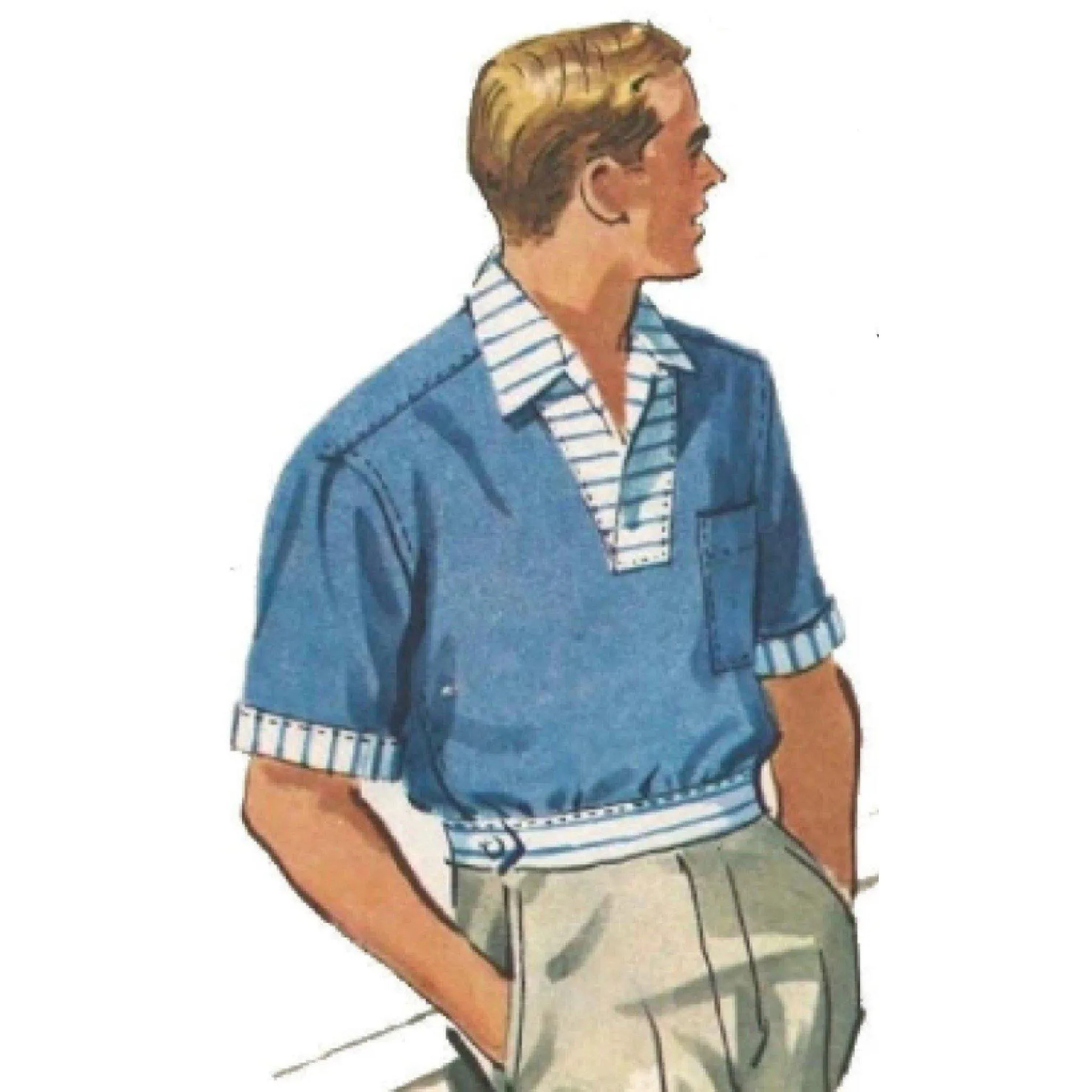 1950s Pattern, Men's Sports Shirt in Three Styles - Chest 38”(97cm)-40”(102cm)