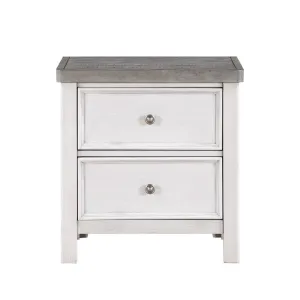 2-Drawer Wooden Nightstand in White & Gray Finish - Classic Style