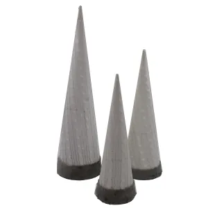 3 Pack of Gray Fabric Cones with Brown Fur Trim