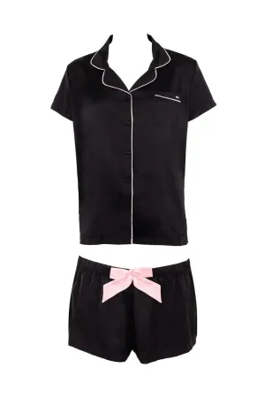 Abigail Shirt & Short PJ Set- Black