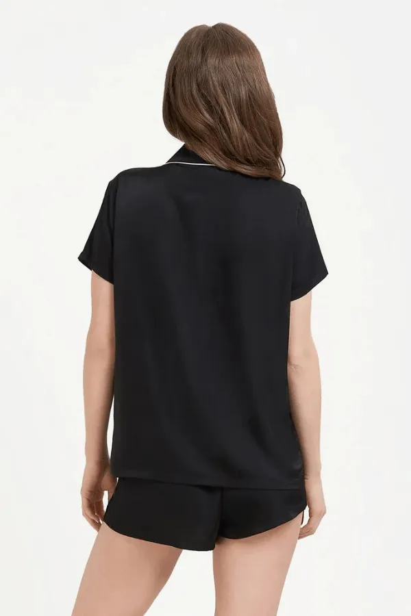 Abigail Shirt & Short PJ Set- Black