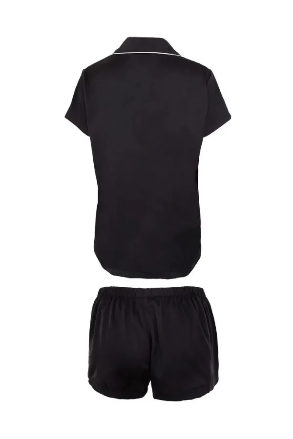 Abigail Shirt & Short PJ Set- Black