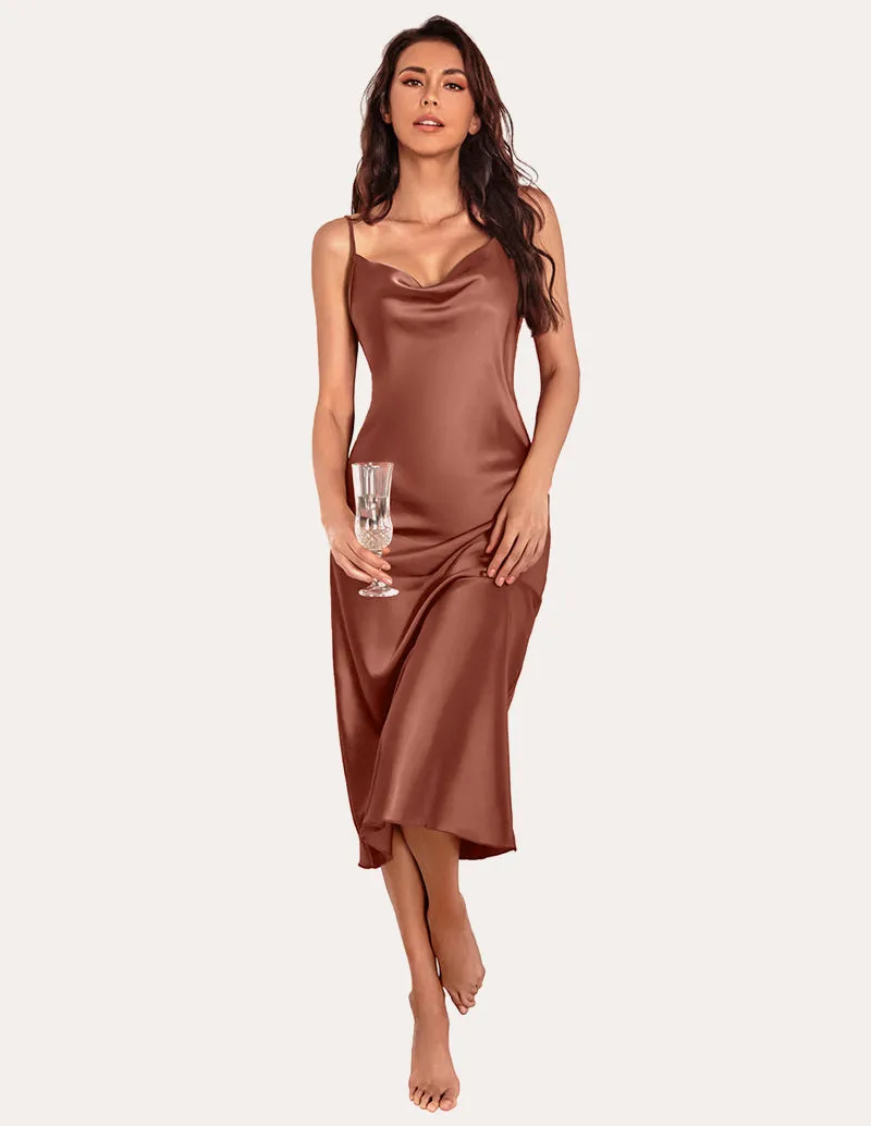 Alina | Spaghetti Strap Long Satin Nightgown