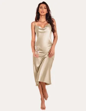 Alina | Spaghetti Strap Long Satin Nightgown