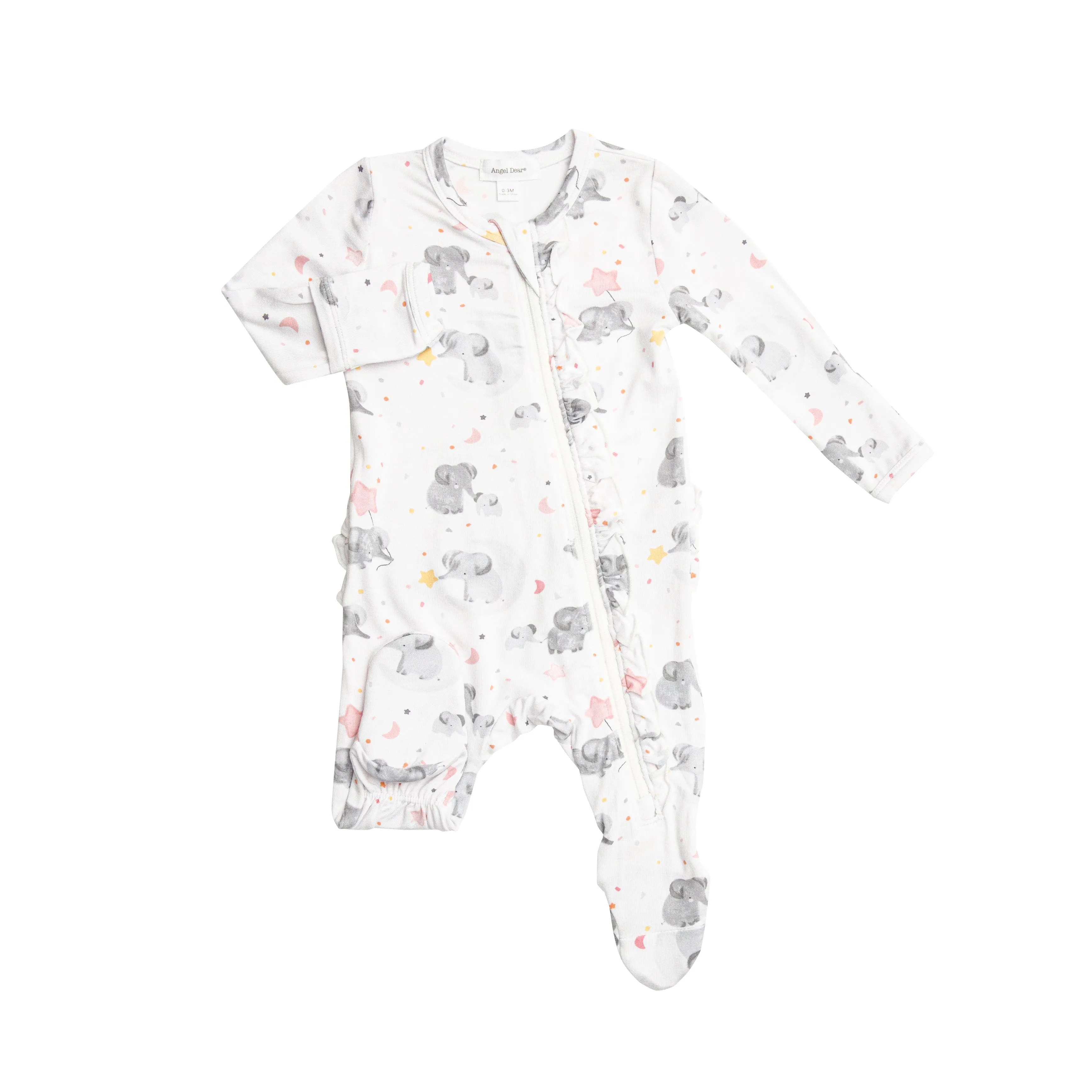 Angel Dear Pink Elephants Ruffle Front Zipper Footie