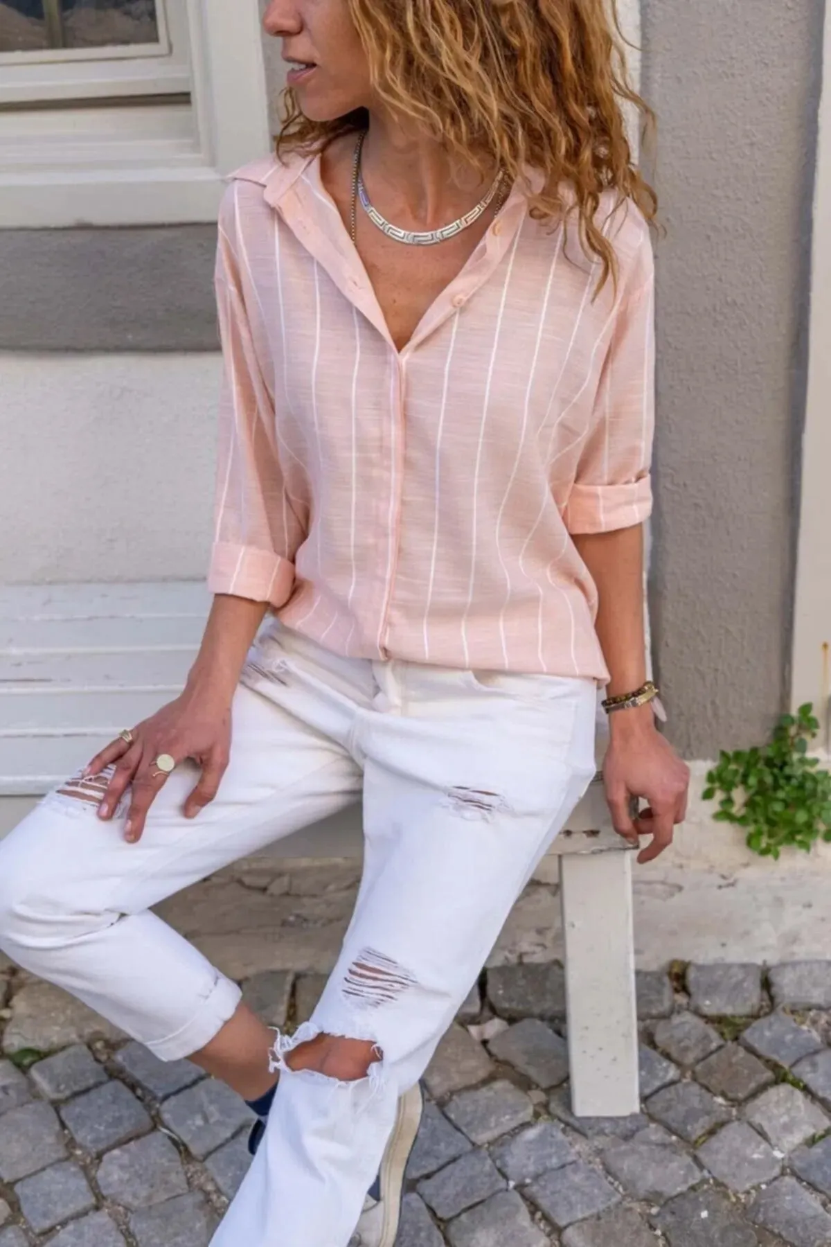 Black and White Striped Loose Long Sleeved Vintage Woman Blouse,Women Top,Casual Top,Designer Women Top,Cotton clothing,Boho Blouse