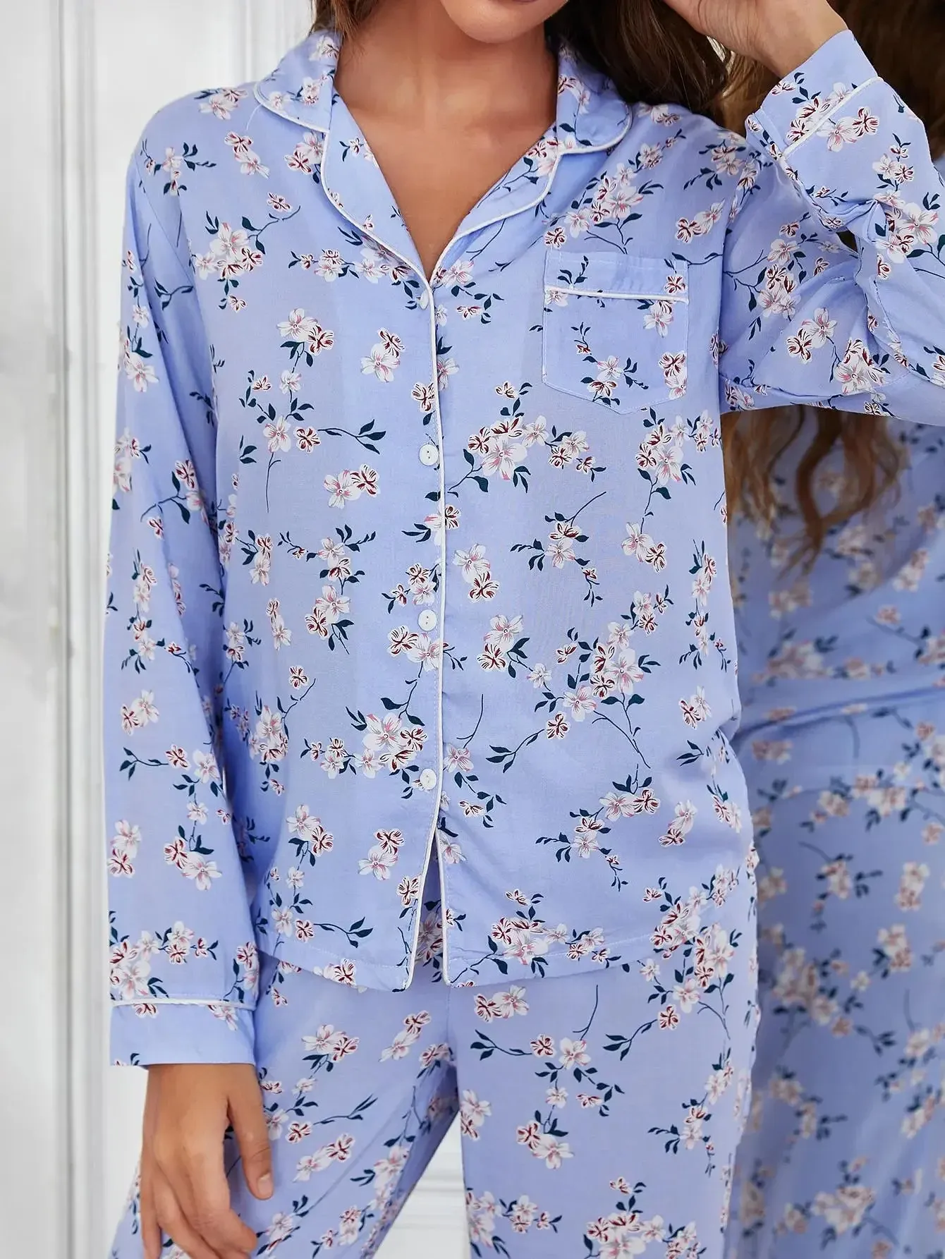 Blue Blossom Full-Length PJ’s Set – Floral Print