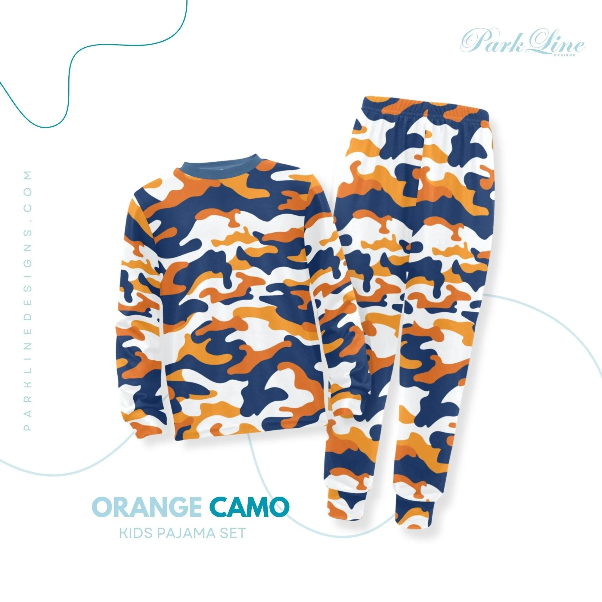 Blue Camo Boys' Pajama Set |  | Crew Neck Long Pajama Set | Soft Long Sleeve Sleepwear for Lounging and Relaxing