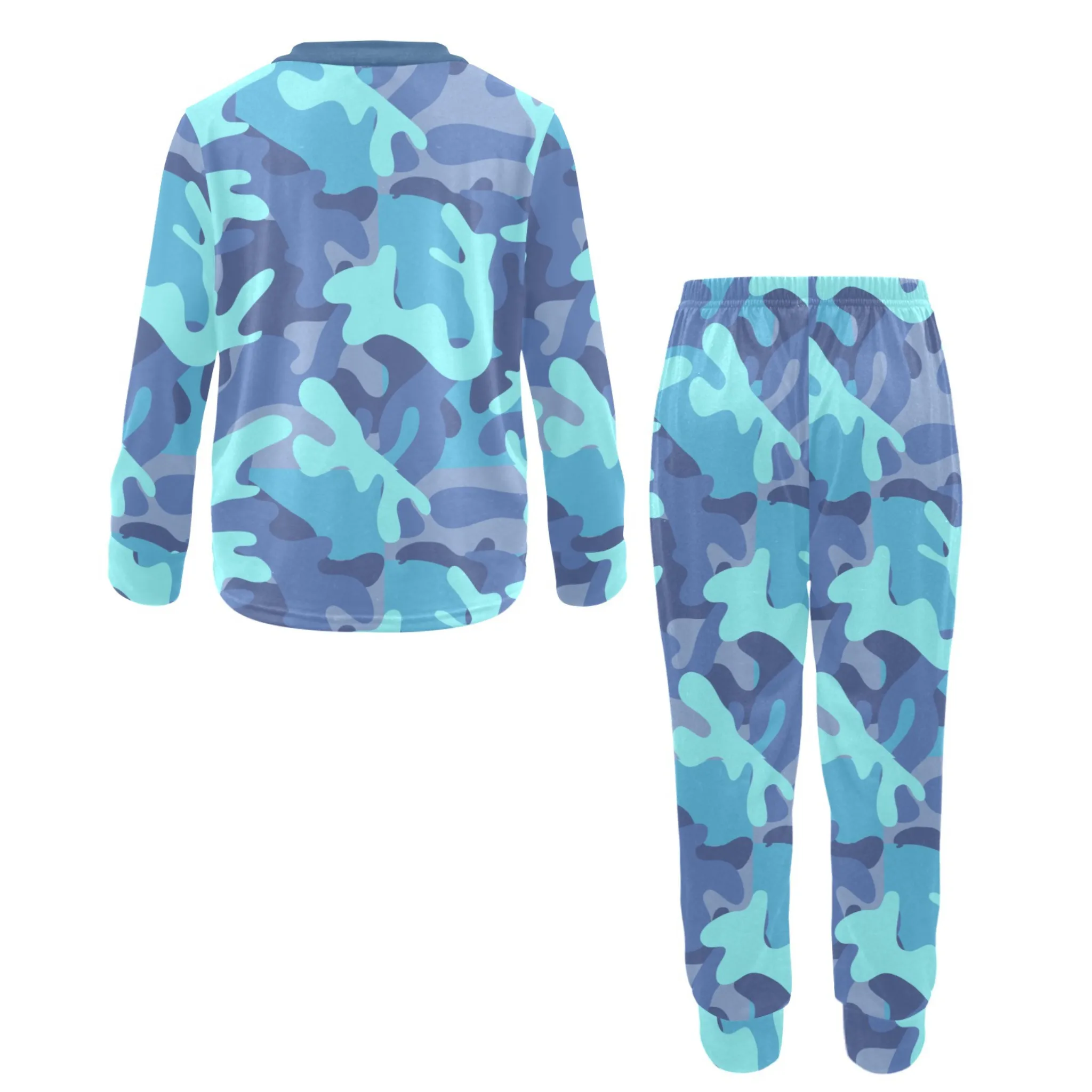 Blue Camo Boys' Pajama Set |  | Crew Neck Long Pajama Set | Soft Long Sleeve Sleepwear for Lounging and Relaxing