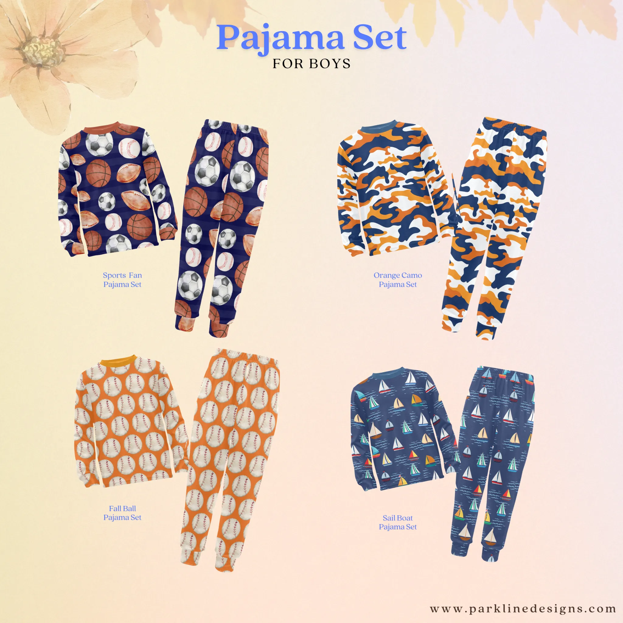 Blue Camo Boys' Pajama Set |  | Crew Neck Long Pajama Set | Soft Long Sleeve Sleepwear for Lounging and Relaxing