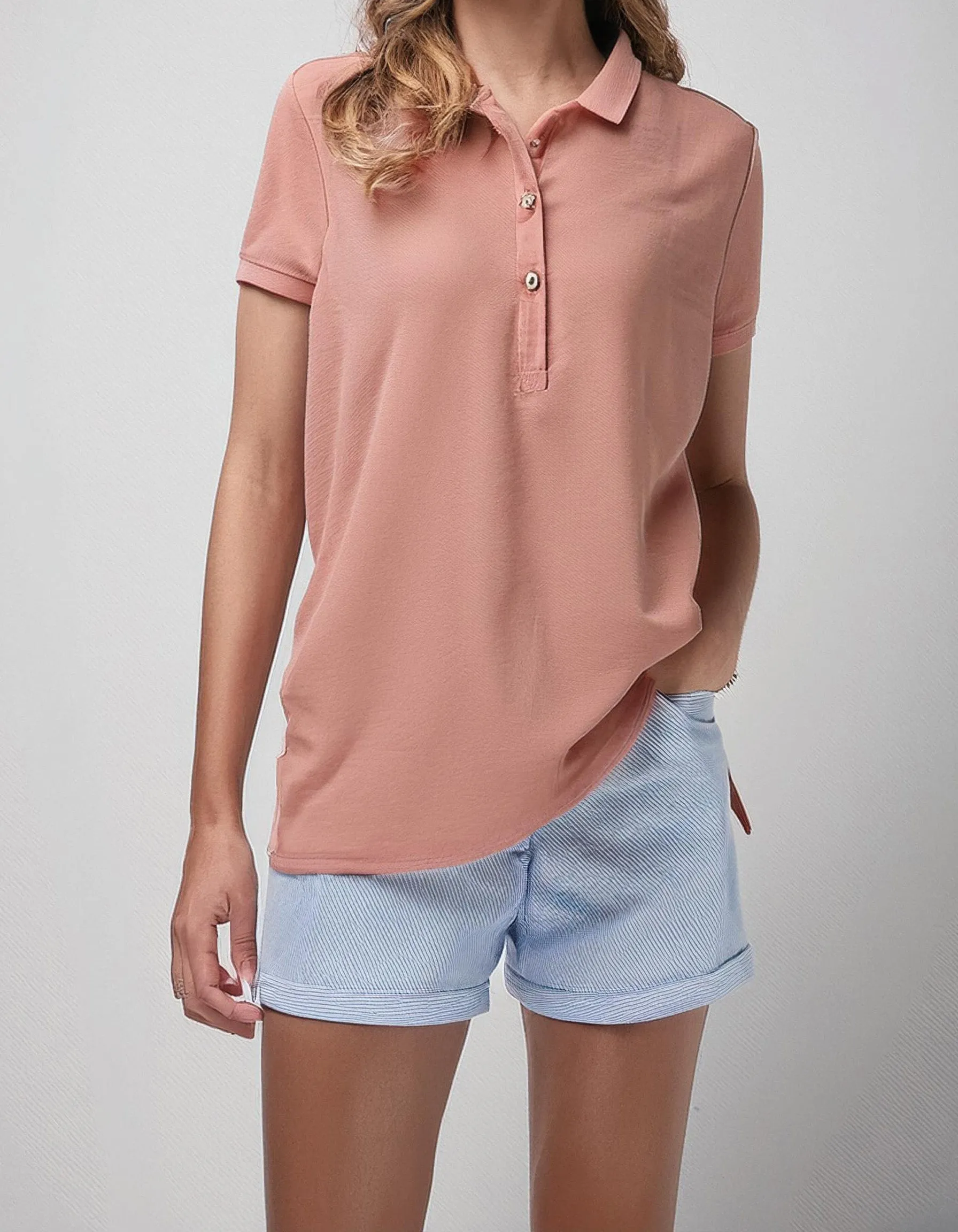 Blush Pink Long-Sleeve Polo Shirt