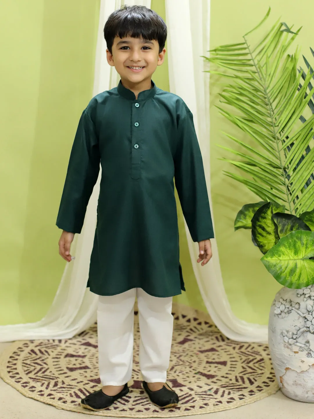 BownBee Silk Jacket with Cotton Kurta Pajama for Boys - Pink