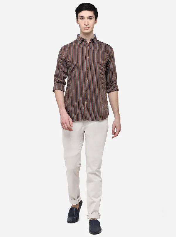 Brown Slim Fit Striped Casual Shirt | JadeBlue