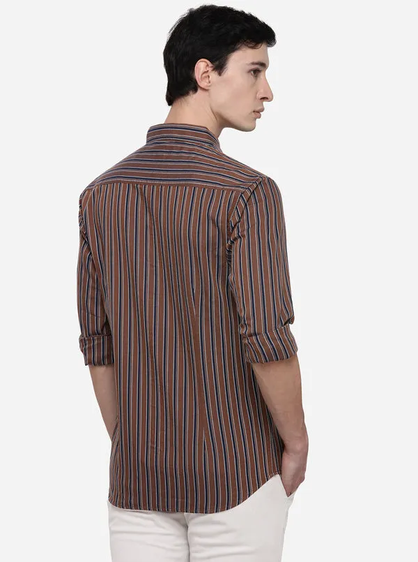 Brown Slim Fit Striped Casual Shirt | JadeBlue