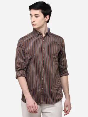 Brown Slim Fit Striped Casual Shirt | JadeBlue