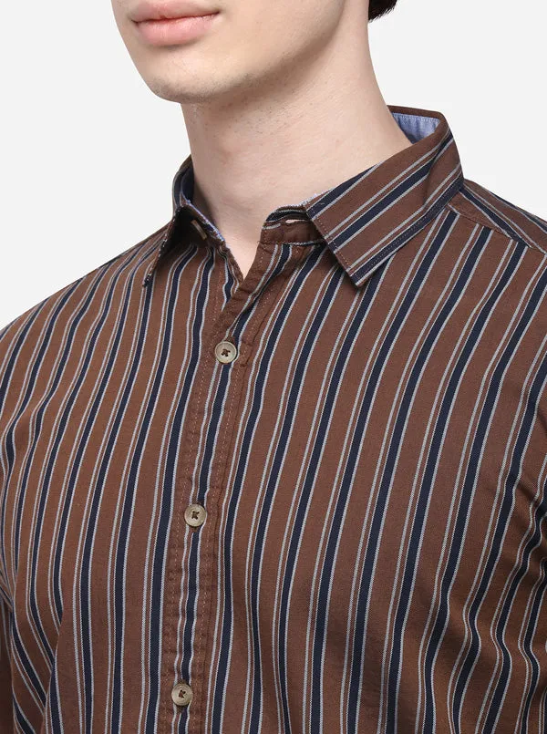 Brown Slim Fit Striped Casual Shirt | JadeBlue
