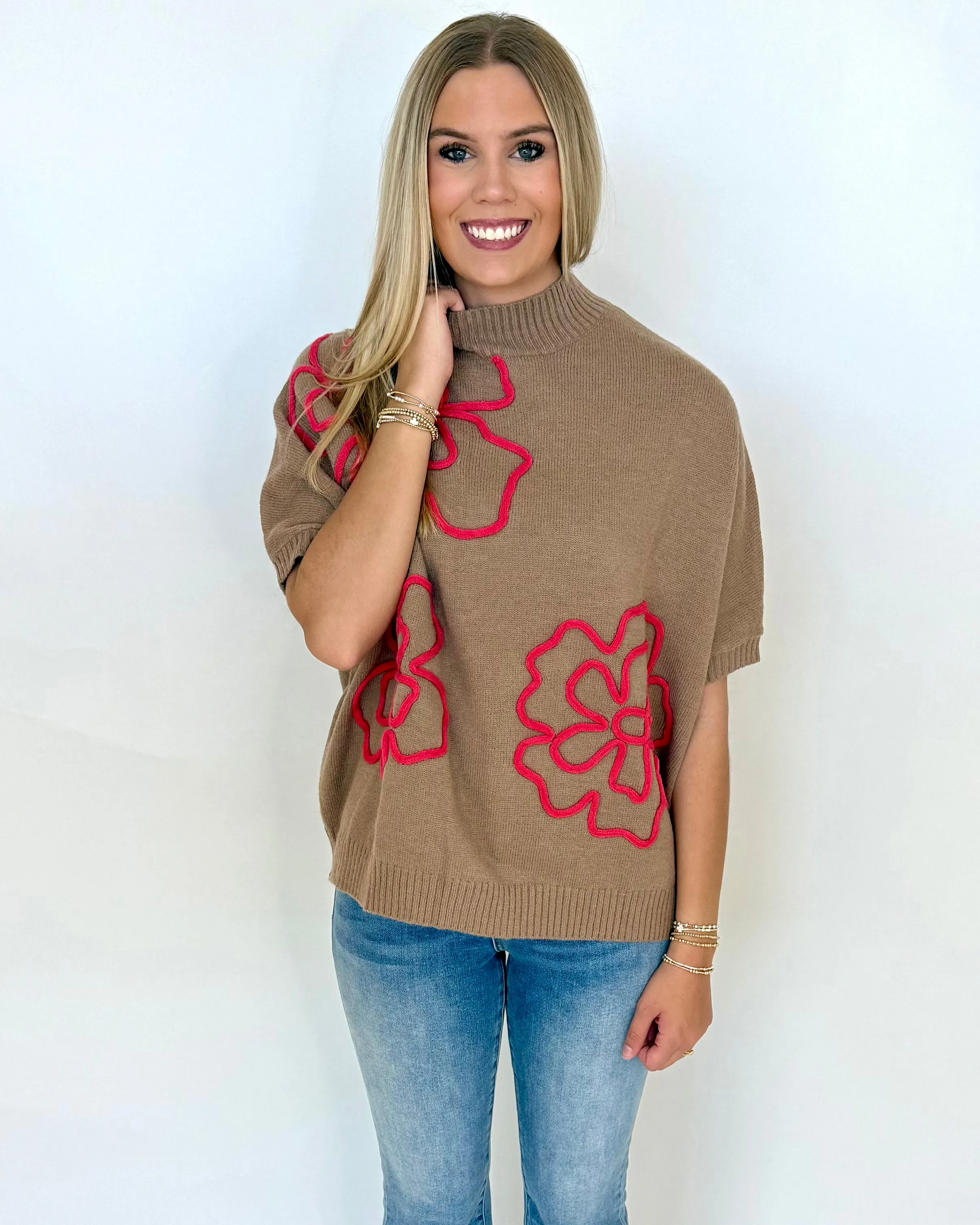 Charmed Life Mocha Flower Top