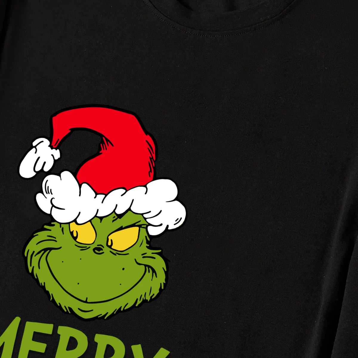 Christmas Cartoon Pattern and Text Print Black Long Sleeve Top with Green and Black Plaid Family Matching Pajamas 2024