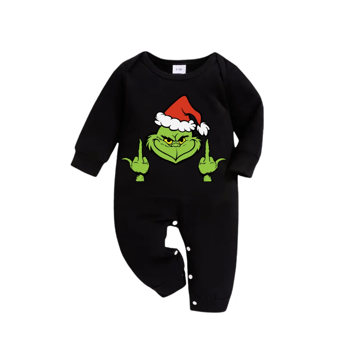 Christmas Cartoon Print Black Long Sleeve Top with Green and Black Plaid Family Matching Pajamas