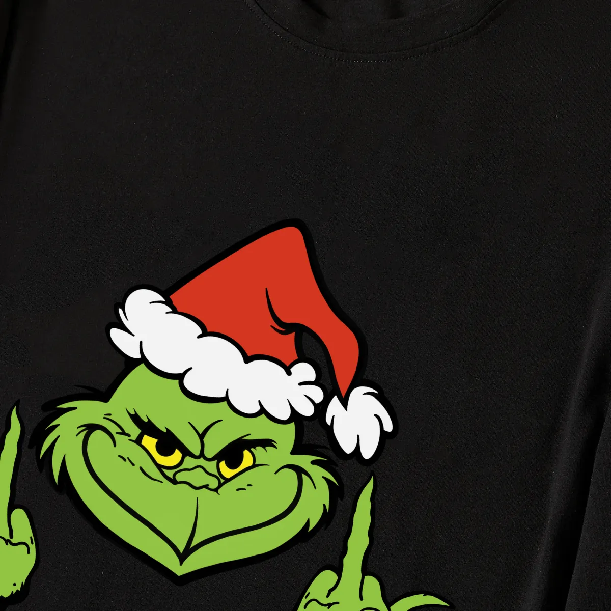 Christmas Cartoon Print Black Long Sleeve Top with Green and Black Plaid Family Matching Pajamas