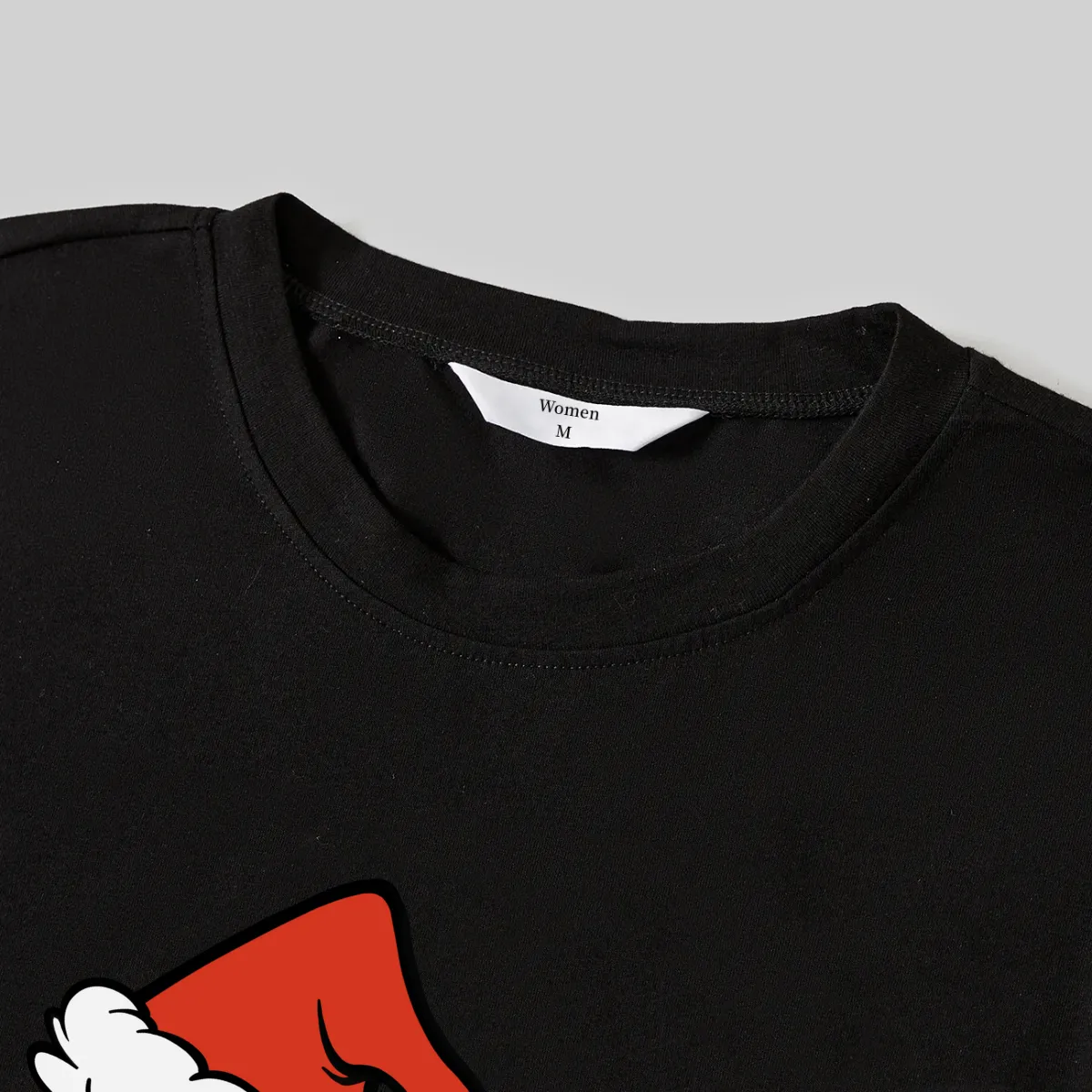 Christmas Cartoon Print Black Long Sleeve Top with Green and Black Plaid Family Matching Pajamas