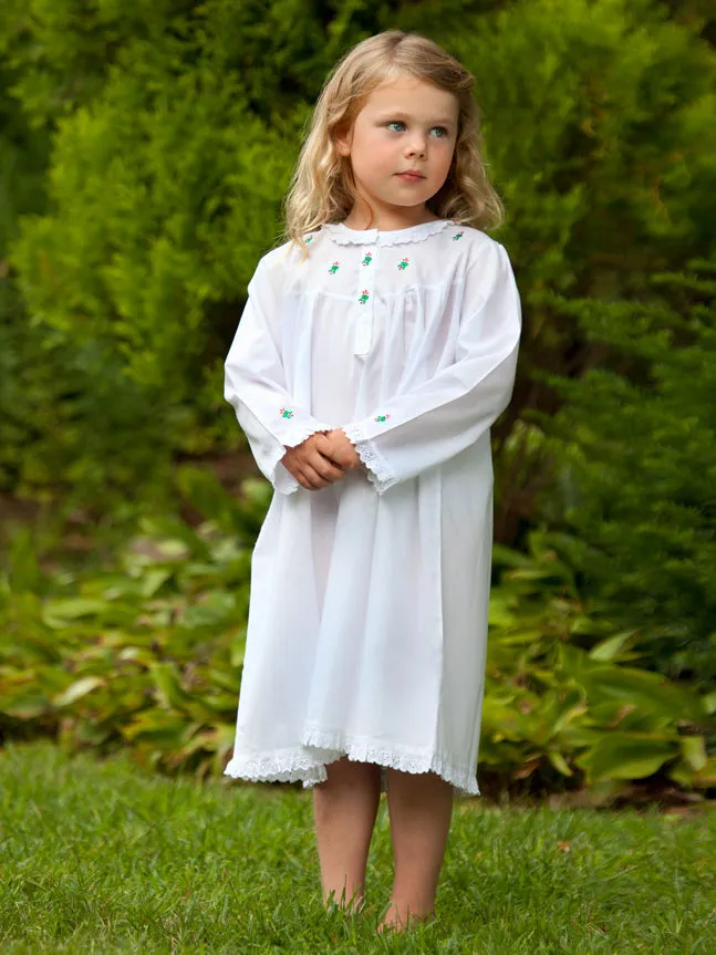 Christmas (Girls) White Cotton Dress, Embroidered
