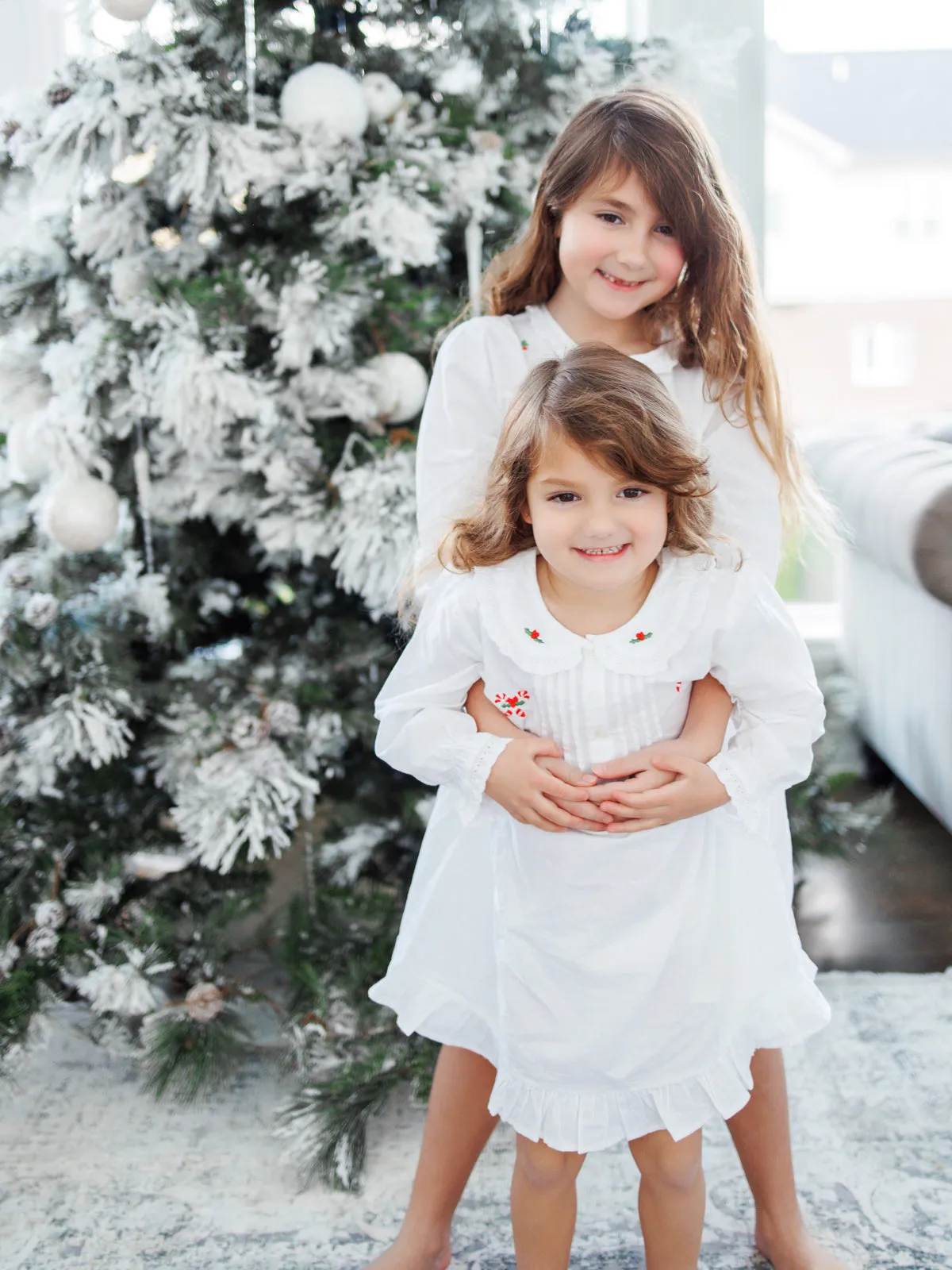 Christmas (Girls) White Cotton Dress, Embroidered