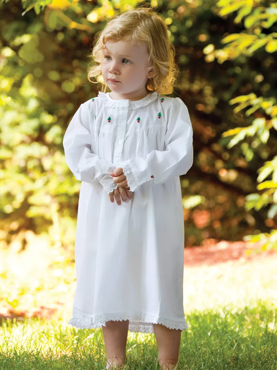 Christmas (Girls) White Cotton Dress, Embroidered