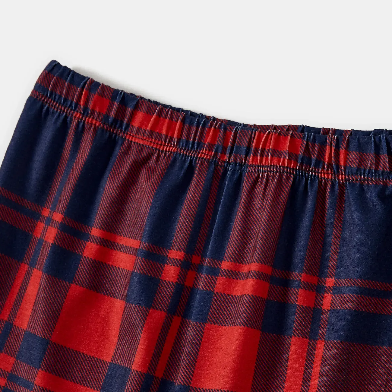 Christmas Light and Tree Prints Blue Long Sleeves Top with Red & Blue Plaid Pants Family Matching Pajamas