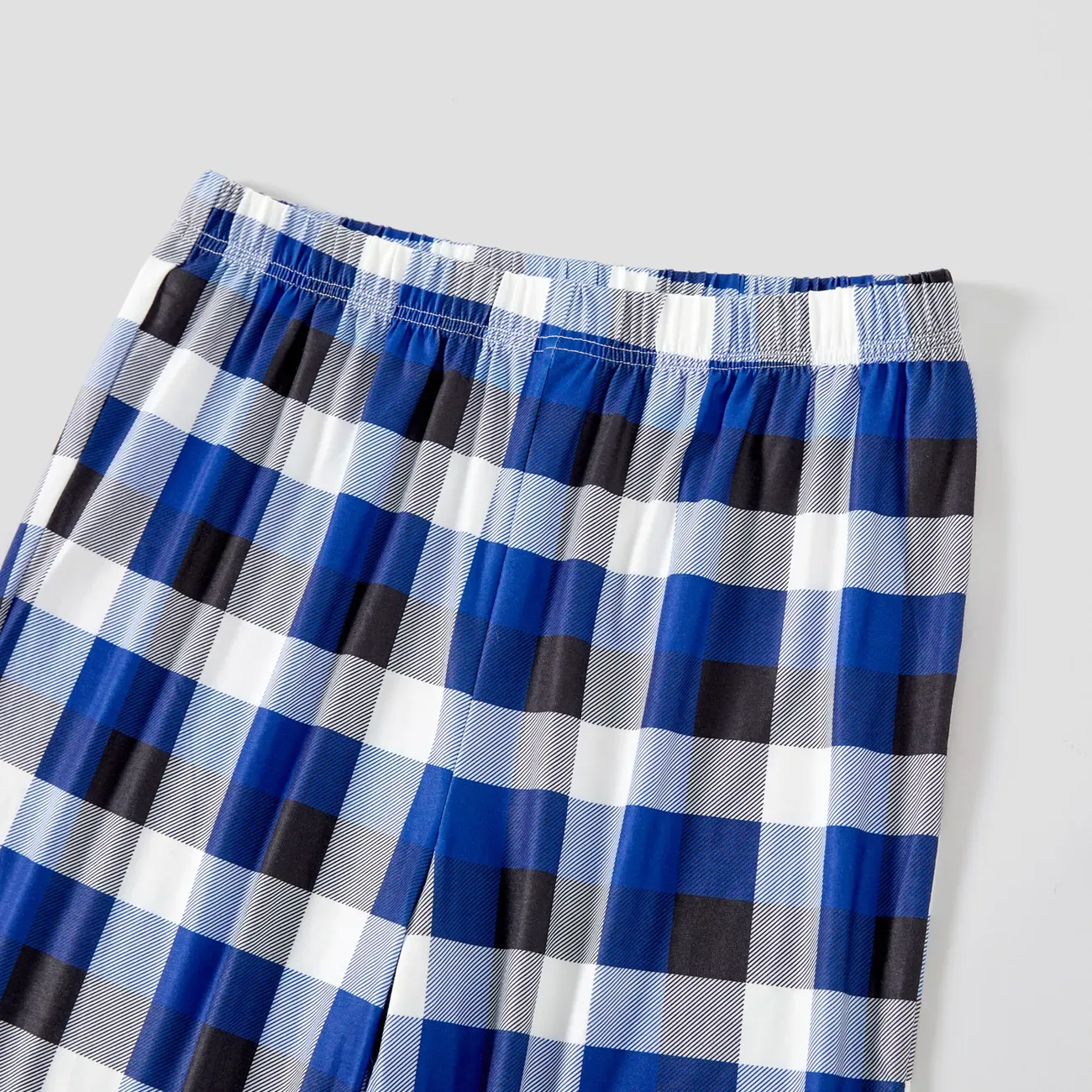 Christmas "Jesus is the Reason of the Season" Letter Print Patterned Blue Long Sleeves with Blue&White&Black Plaid Pants Family Matching Pajamas