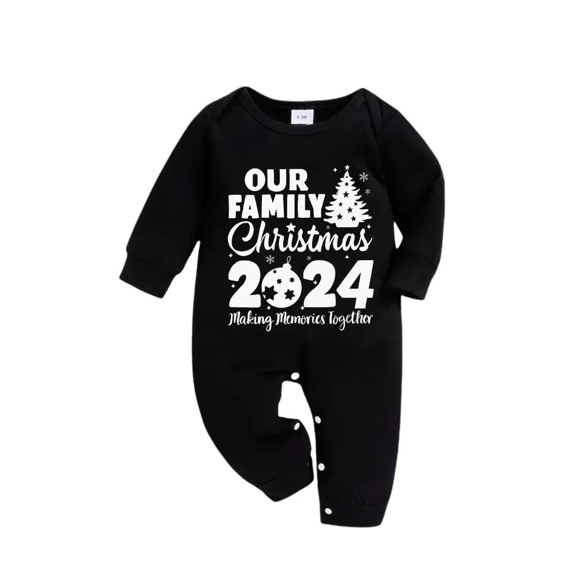 Christmas Tree & "Making Memories Together" 2024 Patterned Black Long Sleeve Top with Green and Black Plaid Family Matching Pajamas