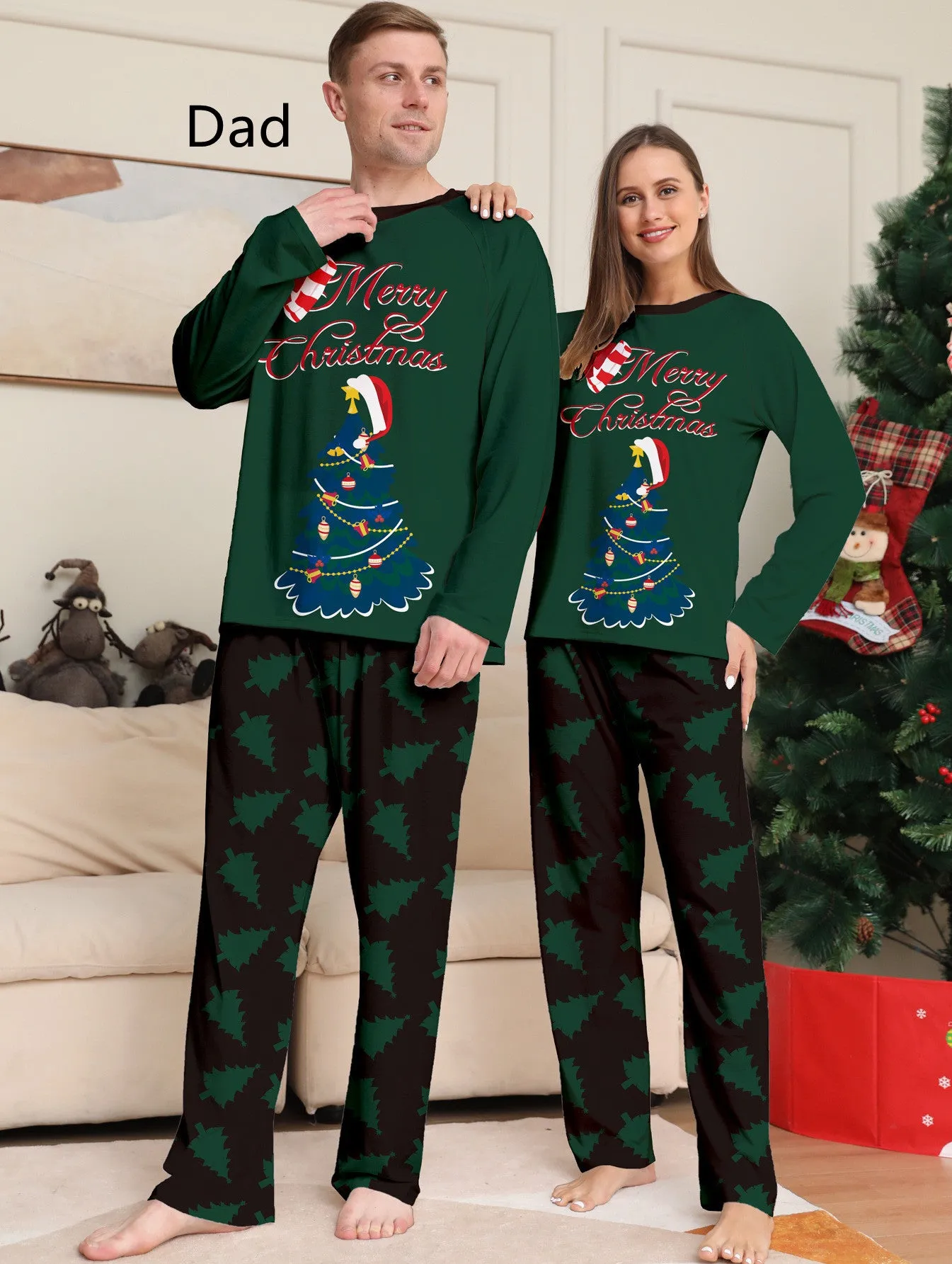 Christmas Tree Printed Long-sleeved Homewear Pajamas