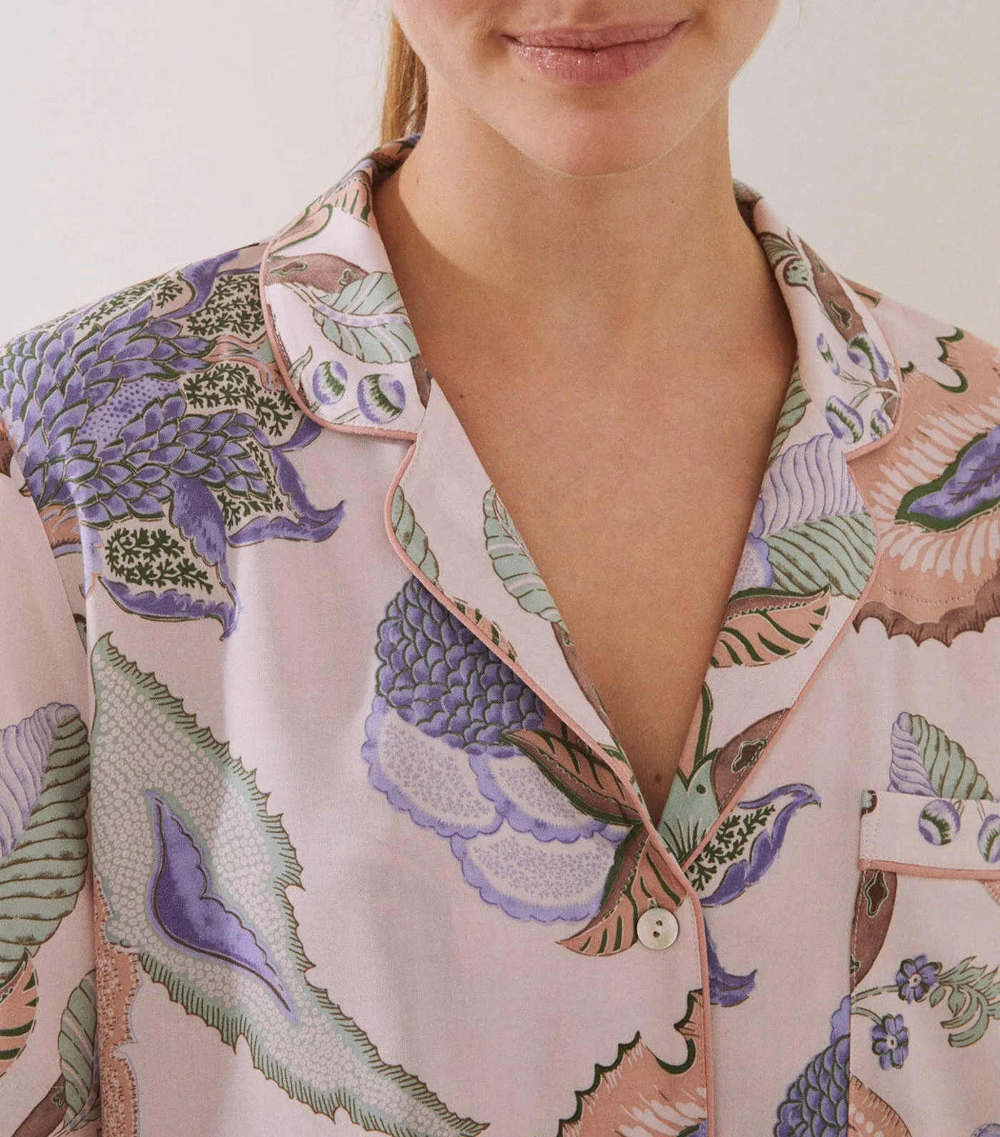 Classic Long Printed Pajamas Set Pink