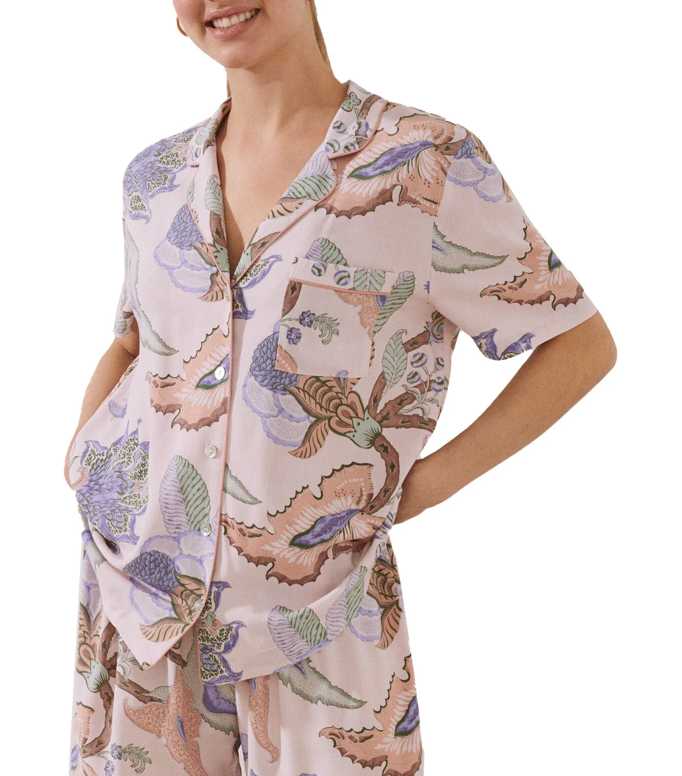 Classic Long Printed Pajamas Set Pink