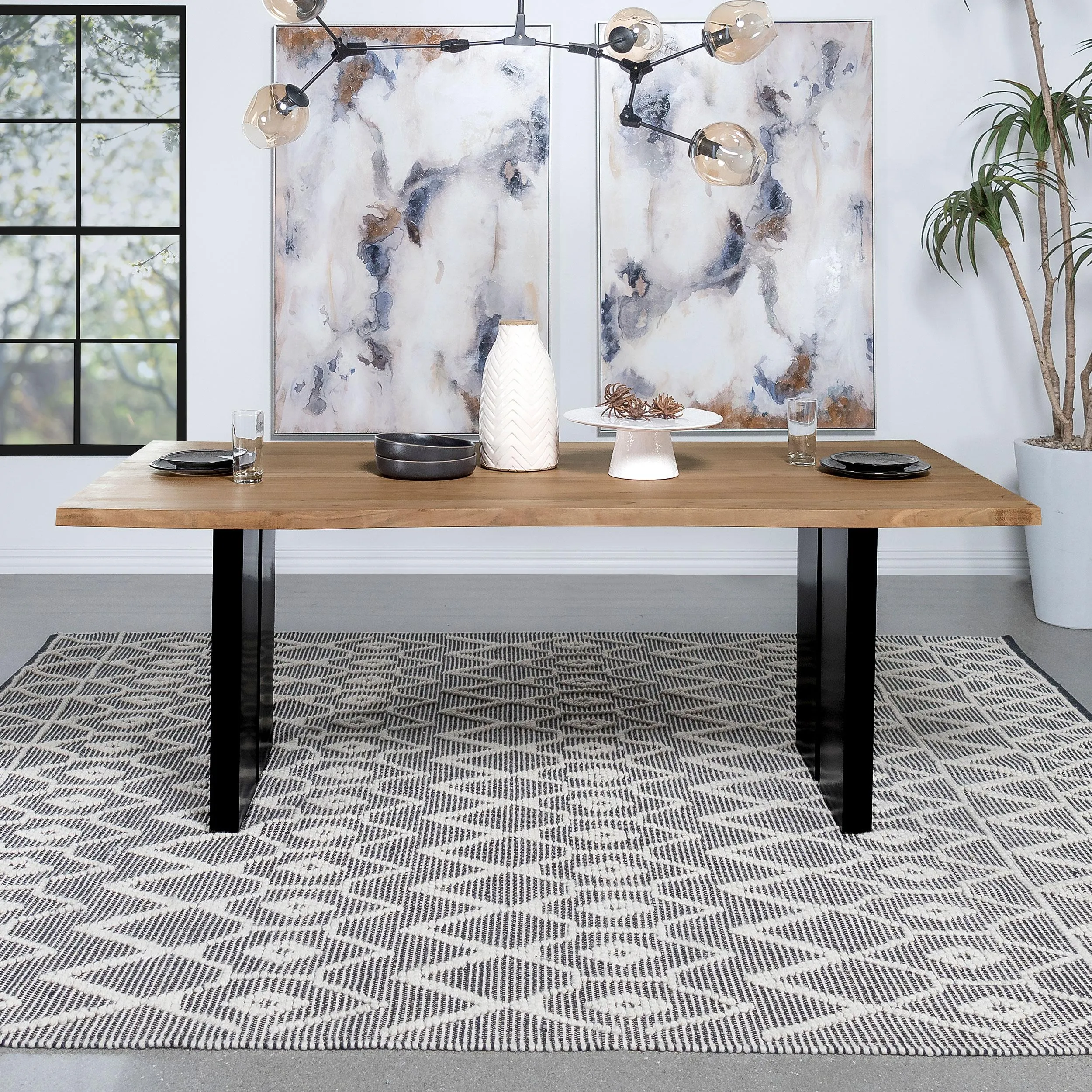 Coaster Furniture Bradshaw 115541 Rectangular Live Edge Dining Table - Natural Acacia/Black