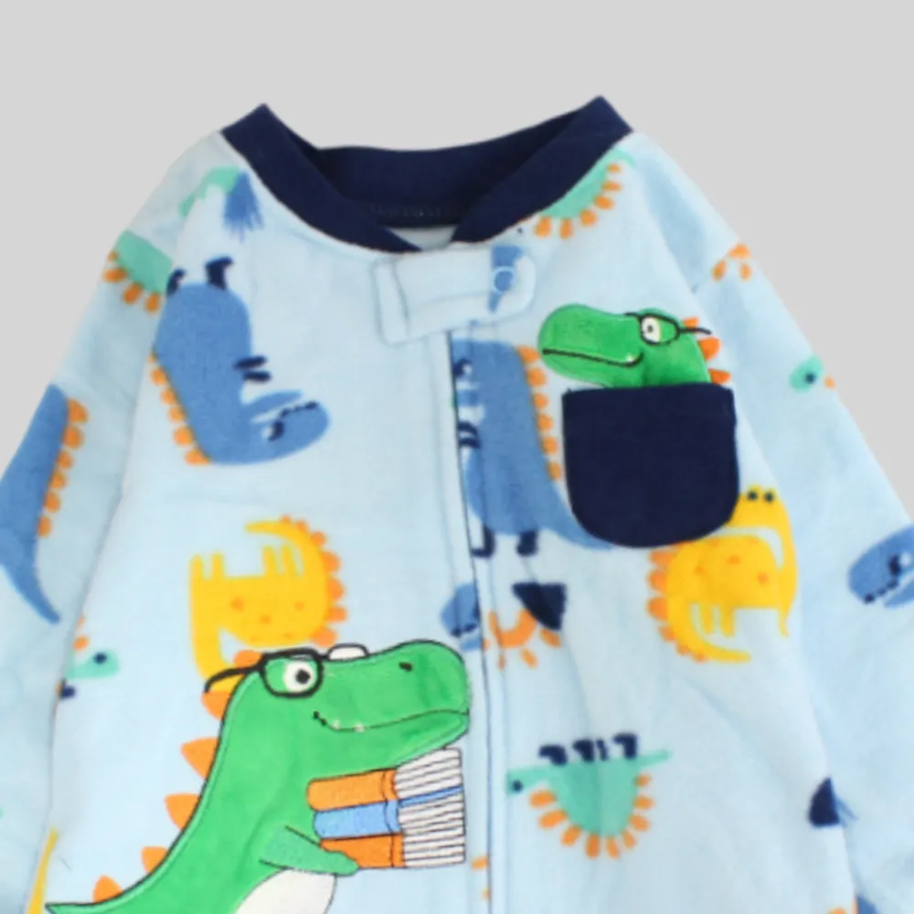 Colorful Dinos Long-Sleeved Footless Onesie