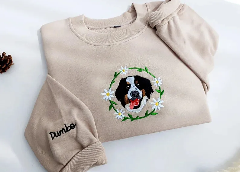 Custom Dog Face Embroidered Sweatshirt,Cat Sweatshirt,Dog Lovers Sweatshirt,Personalized Gift For Mom