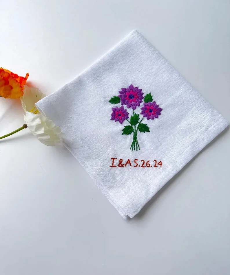 Custom Flower Bouquet Embroidered Handkerchiefs
