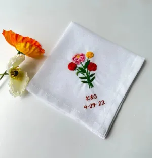 Custom Flower Bouquet Embroidered Handkerchiefs