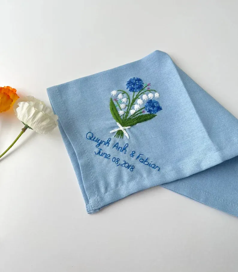 Custom Flower Bouquet Embroidered Handkerchiefs