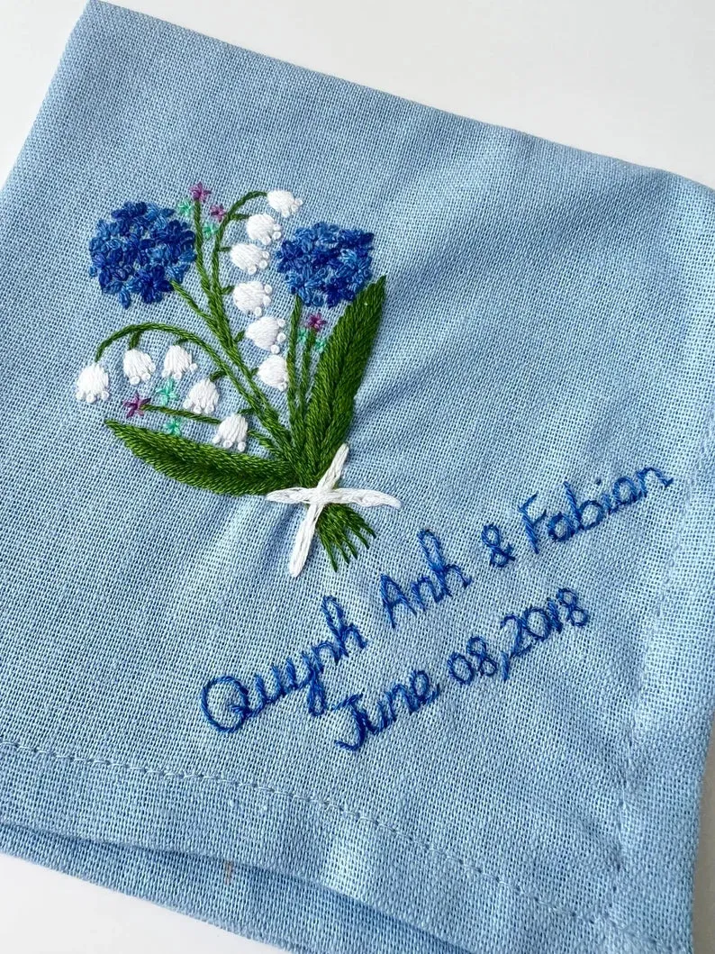 Custom Flower Bouquet Embroidered Handkerchiefs