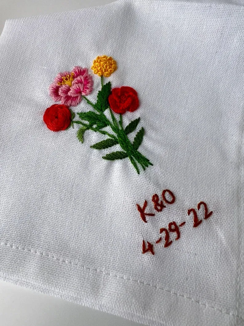 Custom Flower Bouquet Embroidered Handkerchiefs