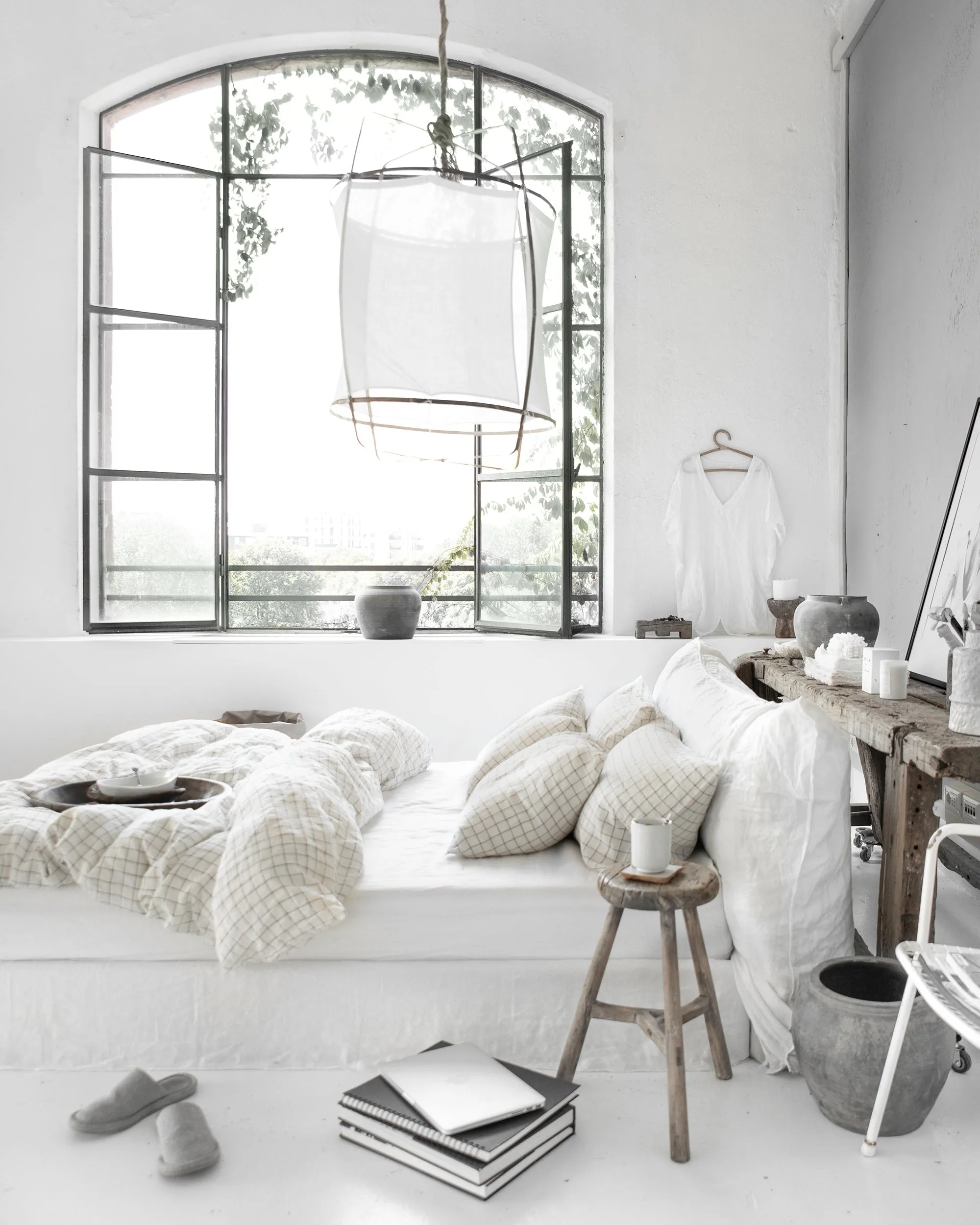 Custom size (inch) linen duvet cover in Charcoal grid