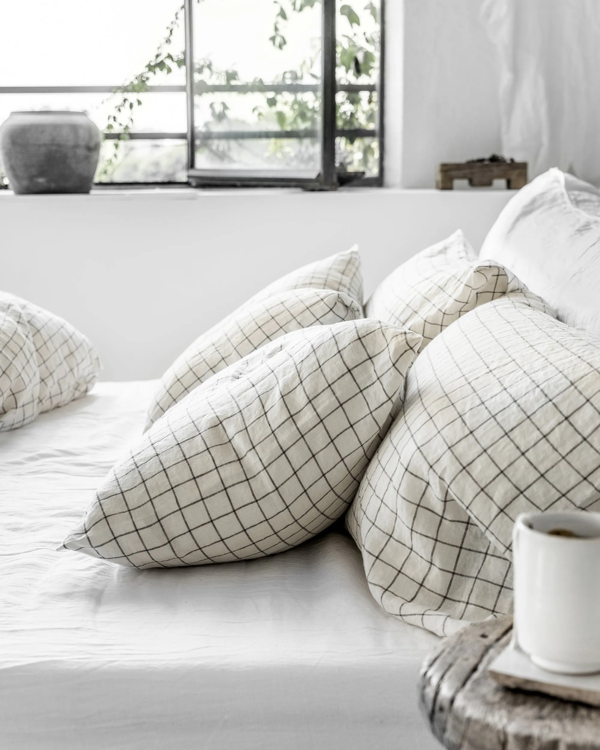 Custom size (inch) linen duvet cover in Charcoal grid