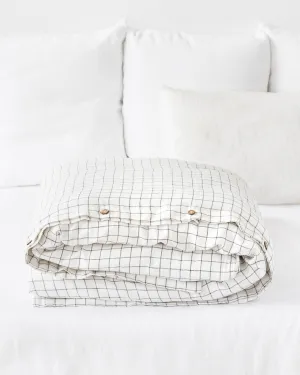 Custom size (inch) linen duvet cover in Charcoal grid