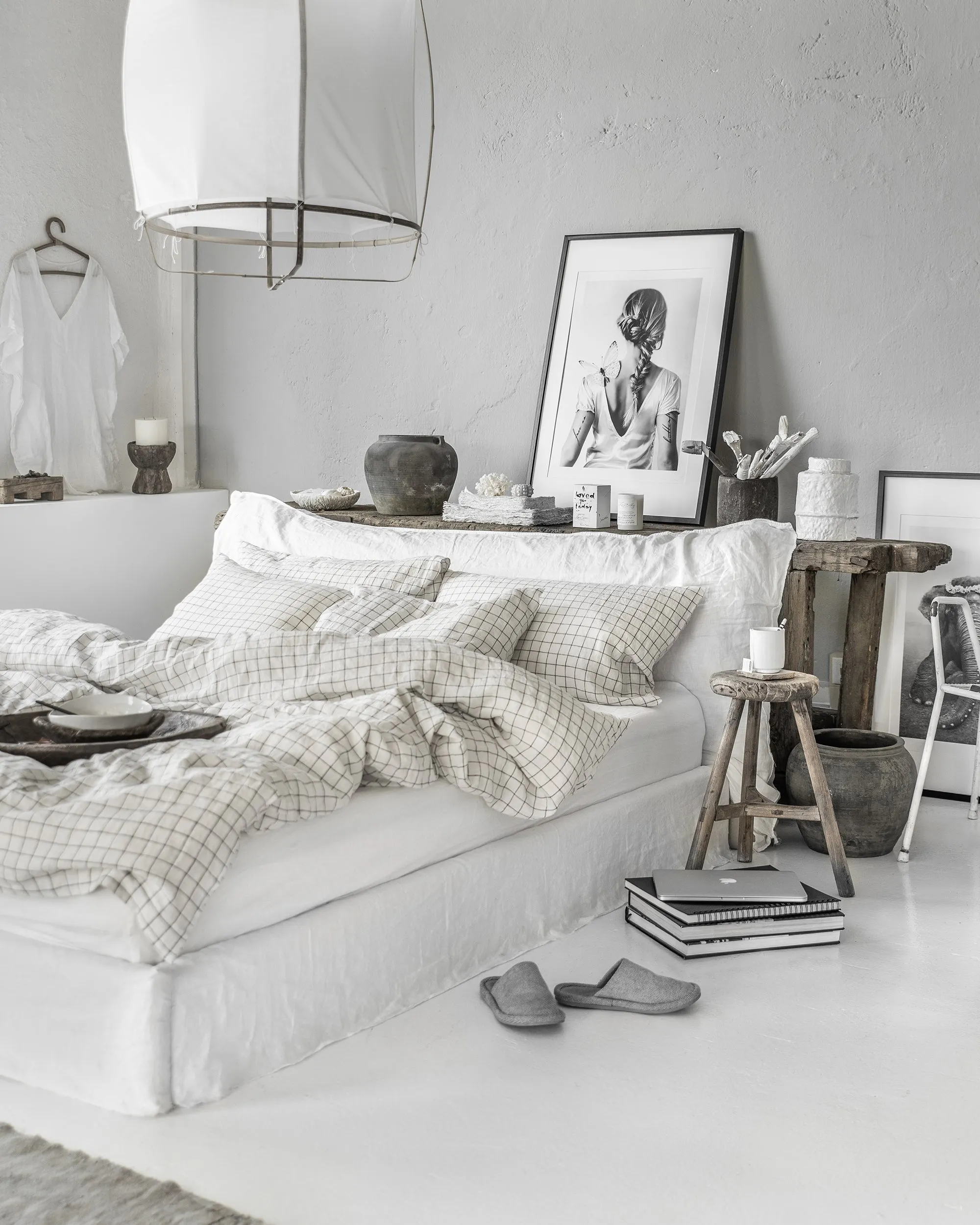 Custom size (inch) linen duvet cover in Charcoal grid