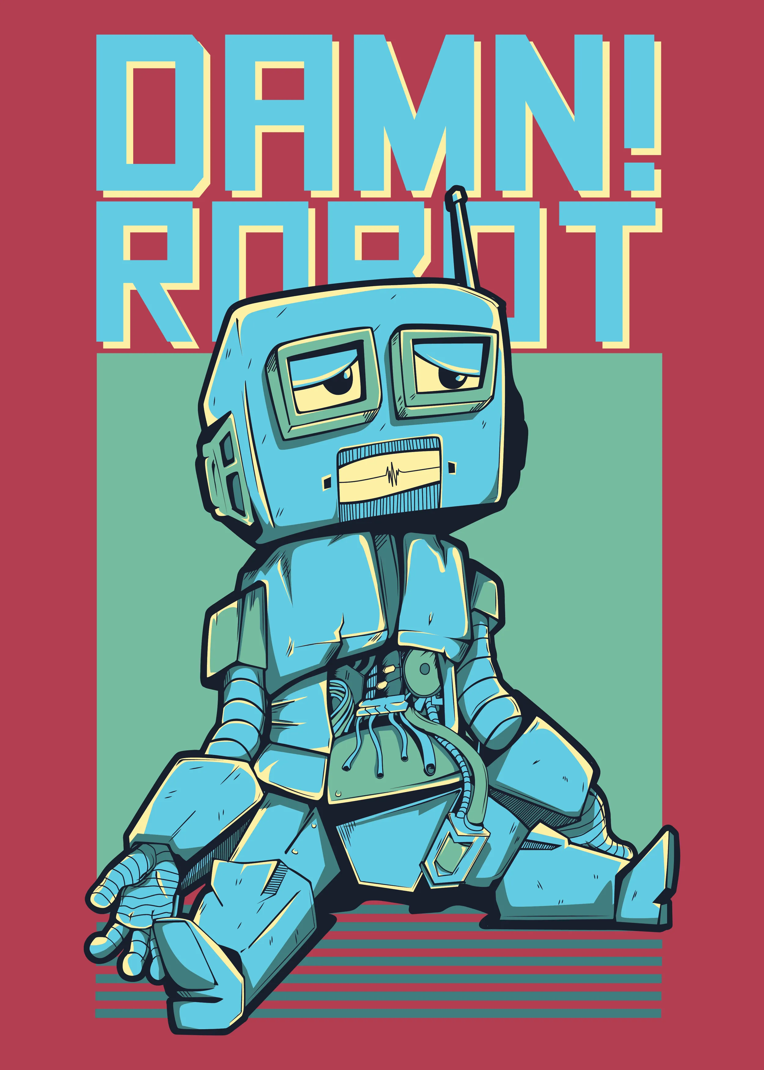 Damn Robot Anime Printed Over Size T-Shirt