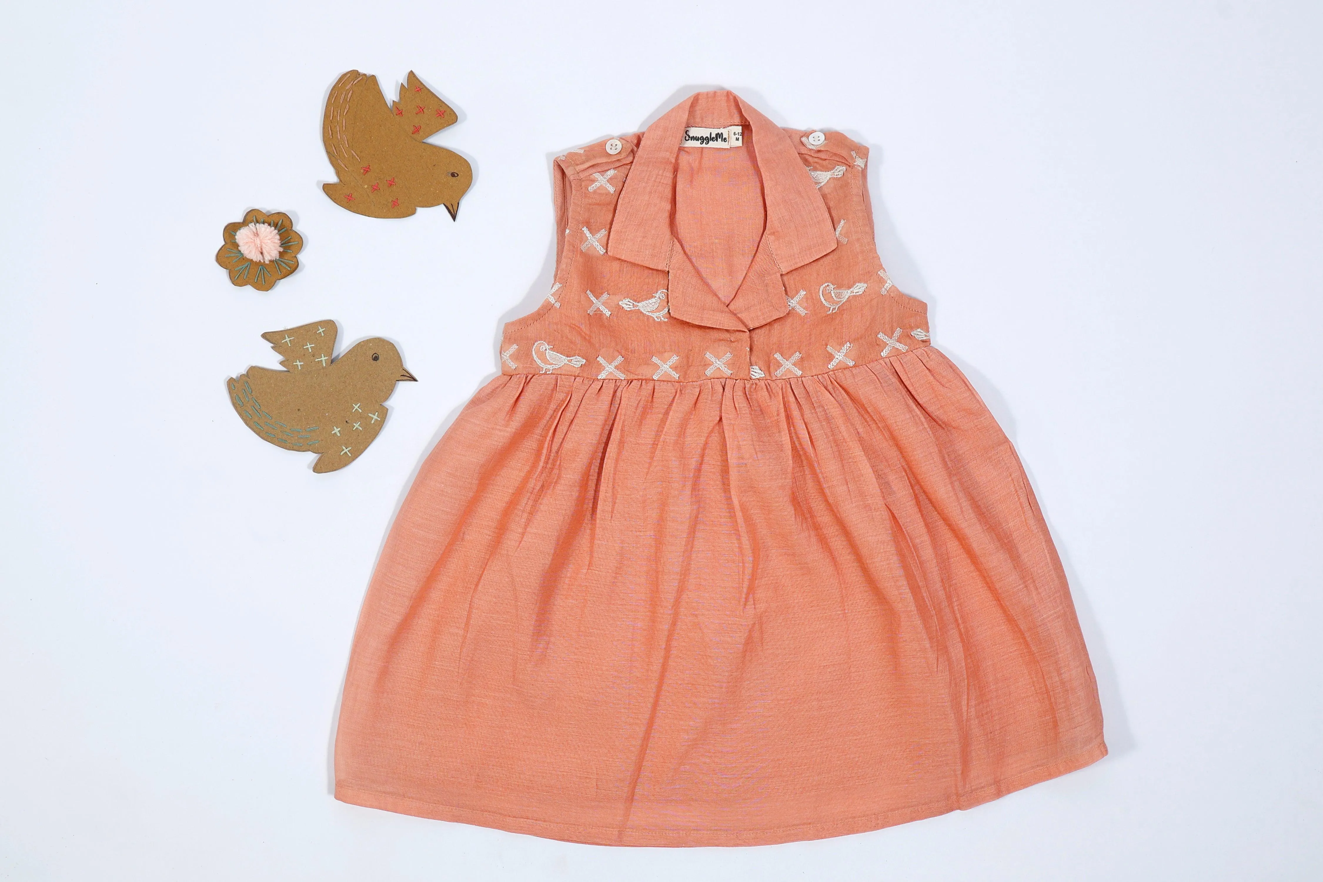 Designer Chanderi Embroidered Party Formal Dress for Infant Girls - Peach