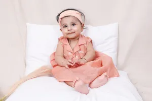 Designer Chanderi Embroidered Party Formal Dress for Infant Girls - Peach
