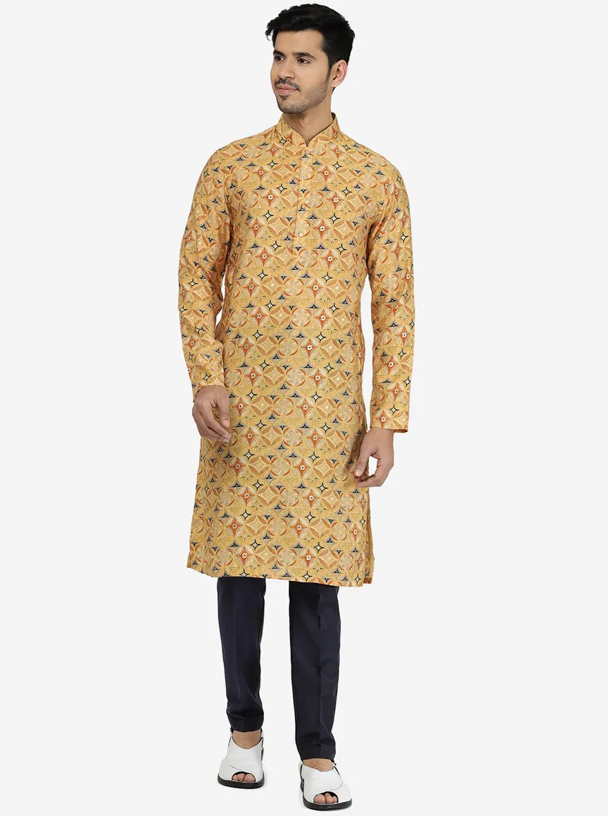 Designer Light Brown Printed Kurta For Men